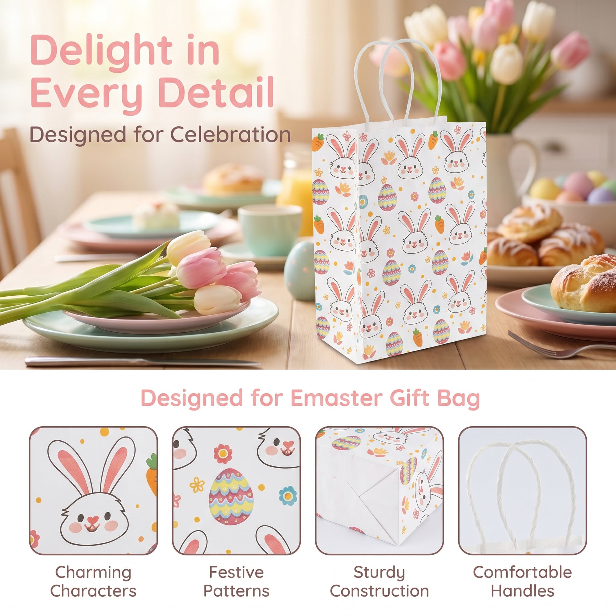Unique Bargains 6Pcs Playful Kawaii Candy Goodie Gift Bags Rabbit Egg 5.9" x 3.1" x 8.3"