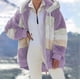 thumbnail image 2 of Gibobby Chamarras para mujer, Abrigo de Invierno a la Moda para Mujer, Chaqueta de Manga Larga con Solapa y Cremallera, de Piel sintética, Peluda, en Contraste(Morado,G), 2 of 5
