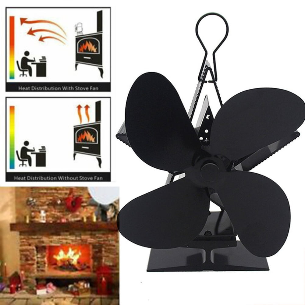 Bluelans 4 Blade Heat Powered Stove Fan Hanging Fireplace Blower for