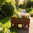 thumbnail image 4 of Outdoor Rustic Metal Planter Wheelbarrow, Vintage-Style Garden Flower Pot Cart, Courtyard Decorative Planting Container for Patio, 4 of 6