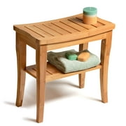 Bambusi Bamboo Shower Stool Bench, With Storage Shelf, Non Slip Spa Chair Seat for Indoor or Outdoor Use