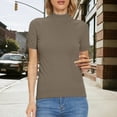thumbnail image 2 of Summer Tops for Women Short Sleeve Mock Neck Sweater Top Turtleneck Pullover Shirt Fashion, 2 of 6