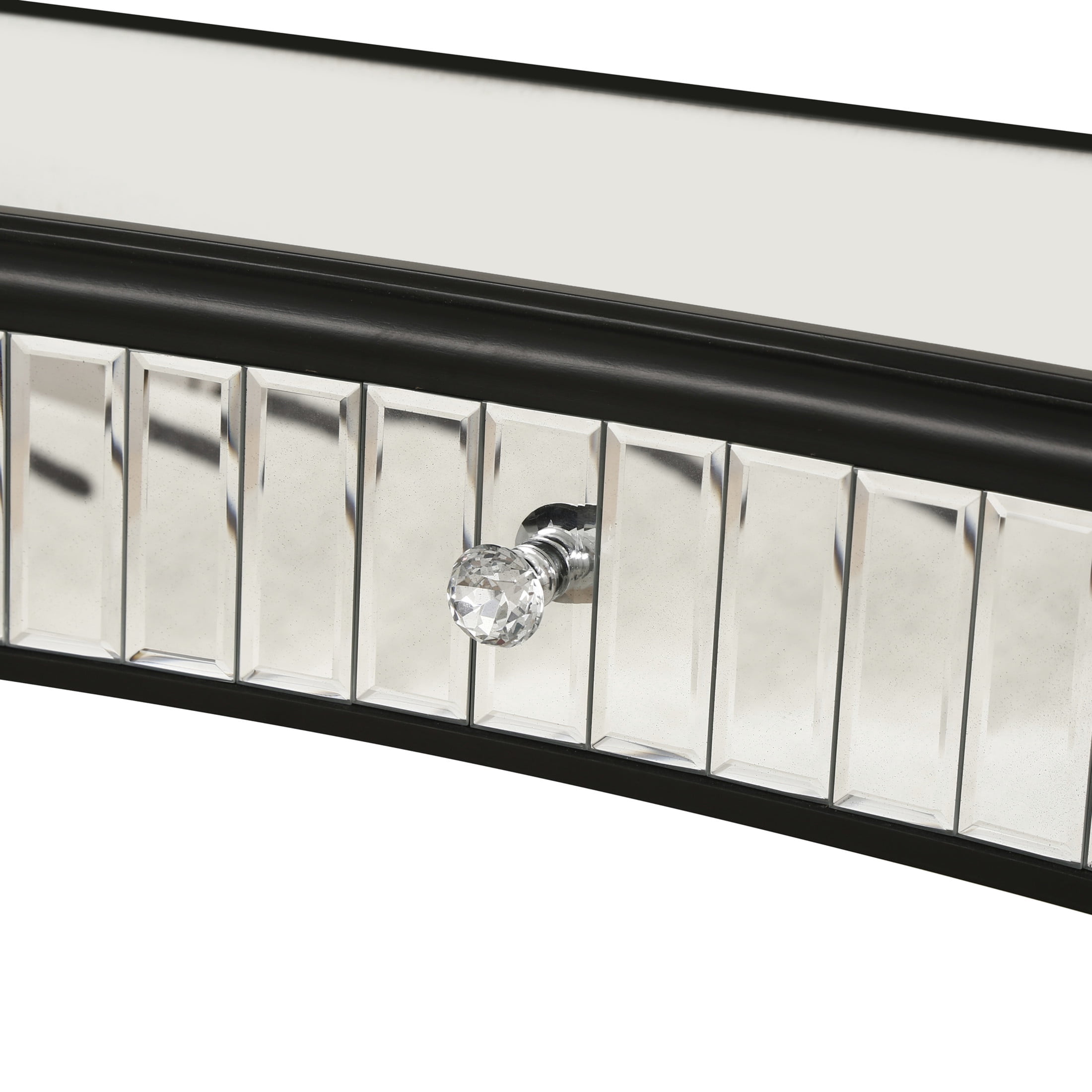 Noble House Half-Moon Mirrored Console Table with Fluted Glass & Crystal Knob Drawer - Silver Entryway Vanity Desk for Bedroom Dressing Room,Antique Black
