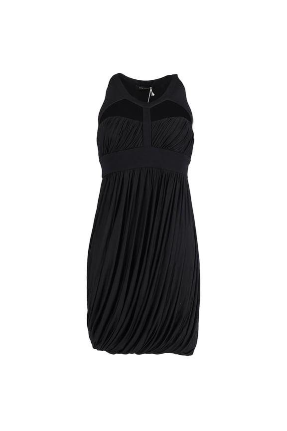 Pre-Owned Versace Harness Neckline Gathered Mini Dress in Black Viscose