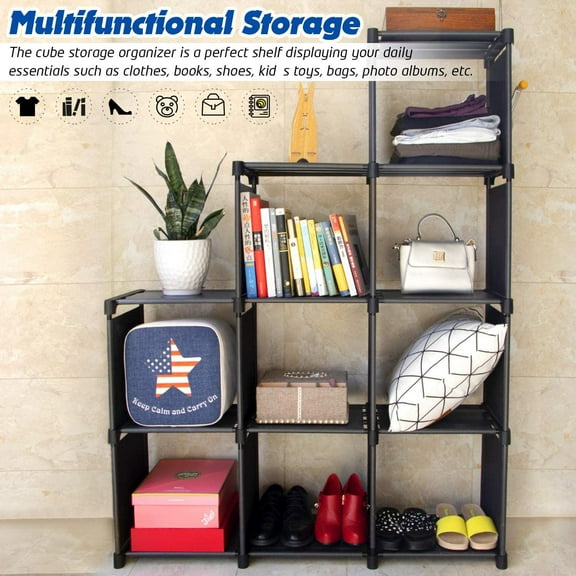 Private Jungle Multifunctional Assembled 3 Tiers 9 Cube Storage Shelves DIY Closet Organizers and Storage,Black