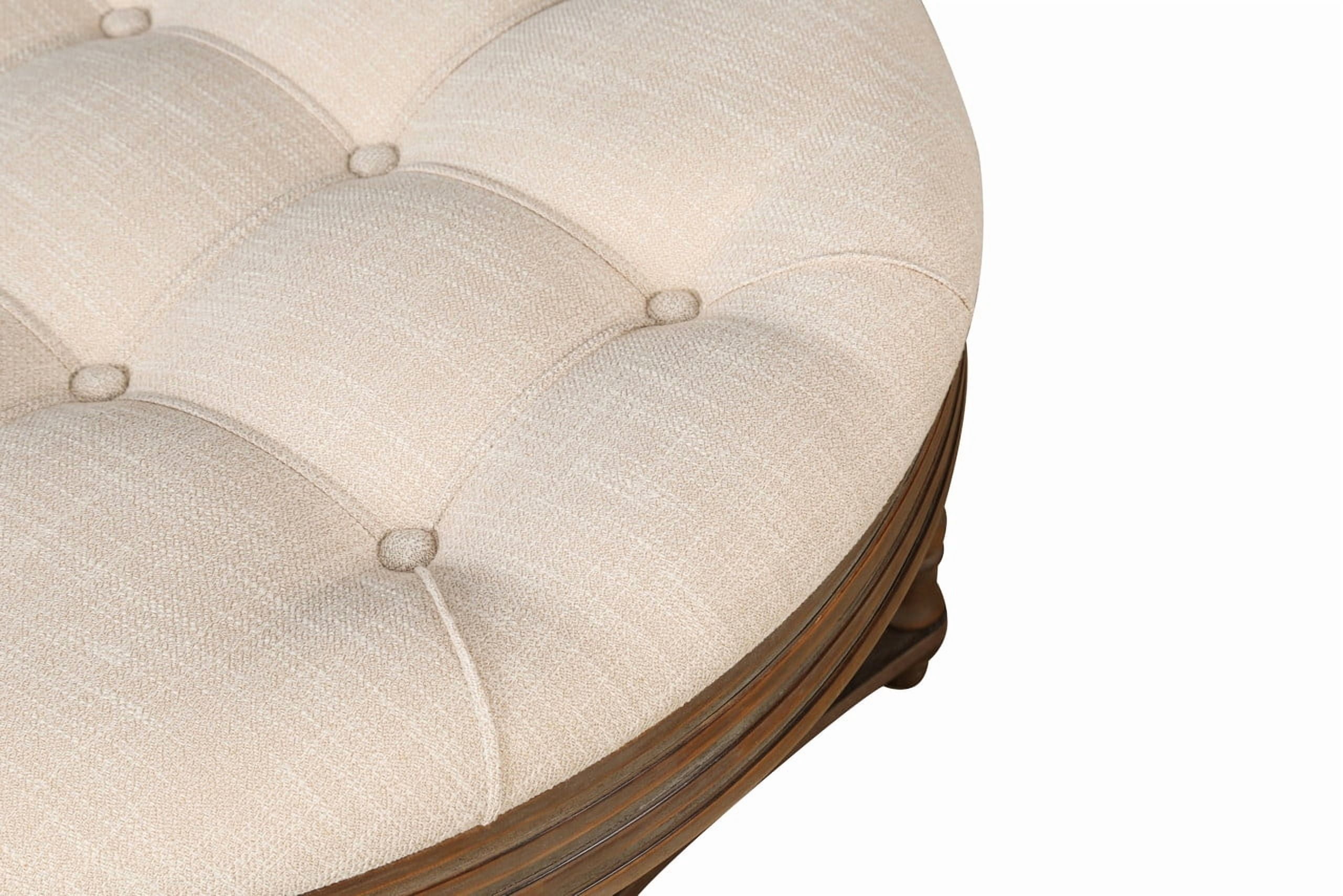 Round Storage Ottoman Coffee Table with Wooden Shelf, Oversized Tufted Upholstered Ottoman with Hidden Storage, Waterproof Linen Footrest for Living Room,Beige
