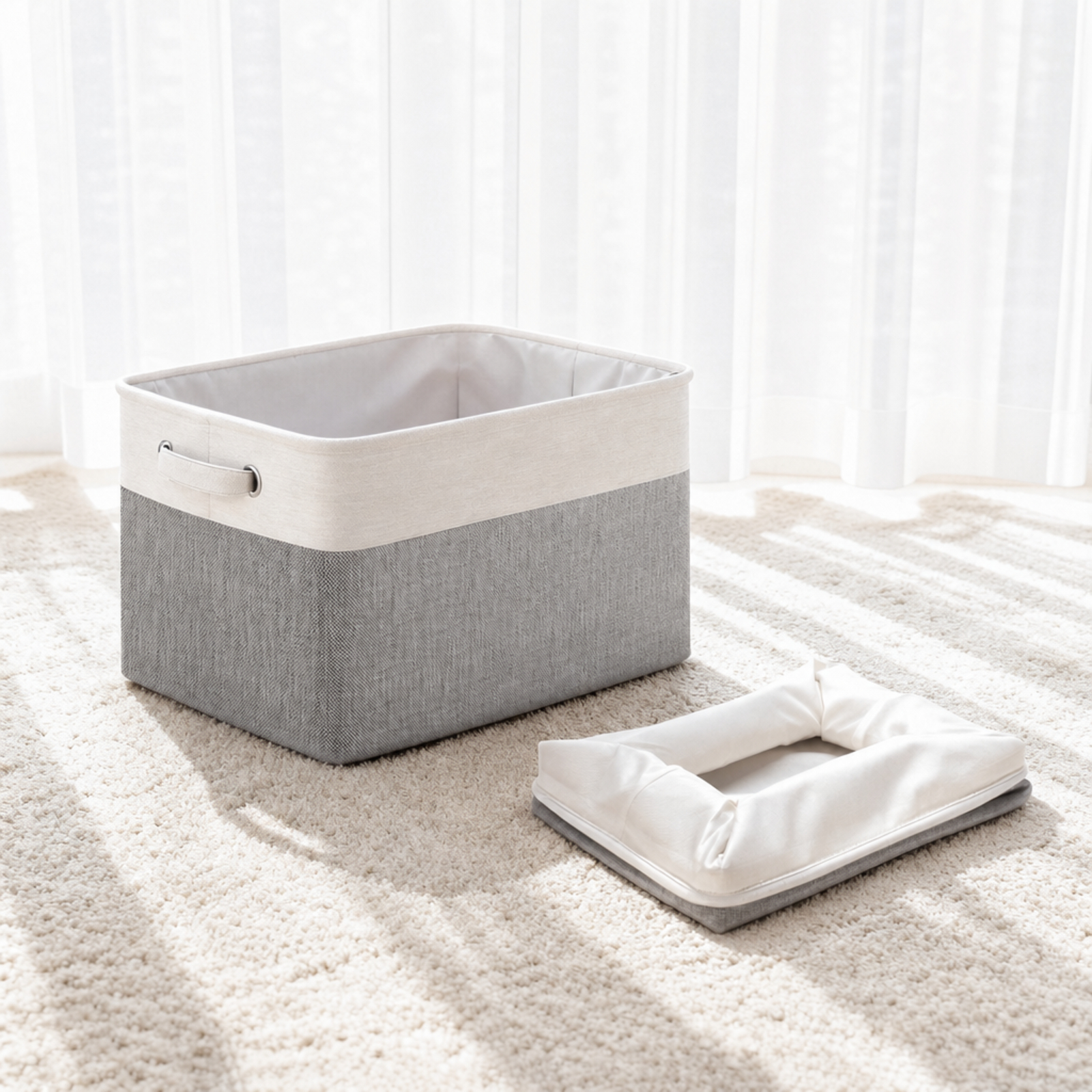 Fenbeli Fabric Storage Baskets Set of 4 Foldable Storage Bins with Handles for Shelf and Closet, Gray White