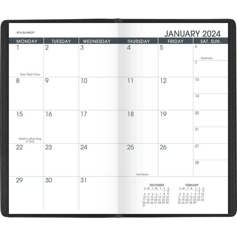 AT-A-GLANCE 2024-2025 Two Year Monthly Planner Black Pocket 3 12 x 6 -  Monthly, agenda planner 2024 