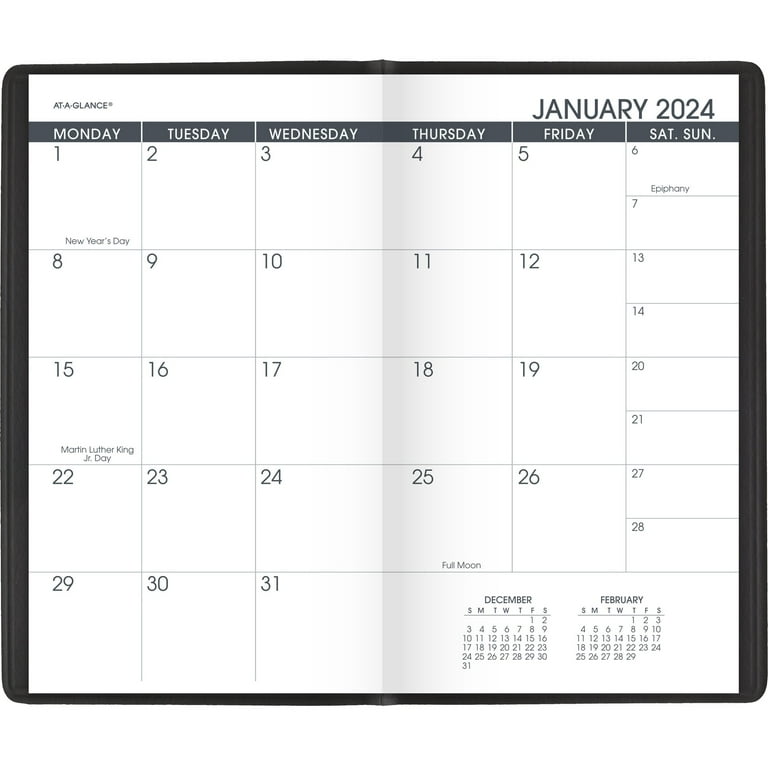 AT-A-GLANCE 2024-2025 Two Year Monthly Planner Black Pocket 3 12 x 6 -  Monthly