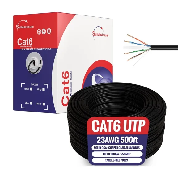 Cat6 Ethernet Cable, 1000ft Bulk Pull Box, 23AWG Solid UTP LAN Wire, 550MHz RJ45 Network Cable, Copper Clad Aluminum (CCA), Black, Cables Direct Online