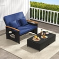thumbnail image 4 of Costway Patio Rattan Daybed Set with Cushioned Loveseat & Storage Ottoman for Porch Navy + Black, 4 of 10
