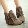 thumbnail image 4 of Fesfesfes Ankle Boots for Women Mid Heel Pointed Toe Slip-on Shoes Warm Boots Soild Tassel Retro Shoes Cowgirl 9(42), 4 of 7