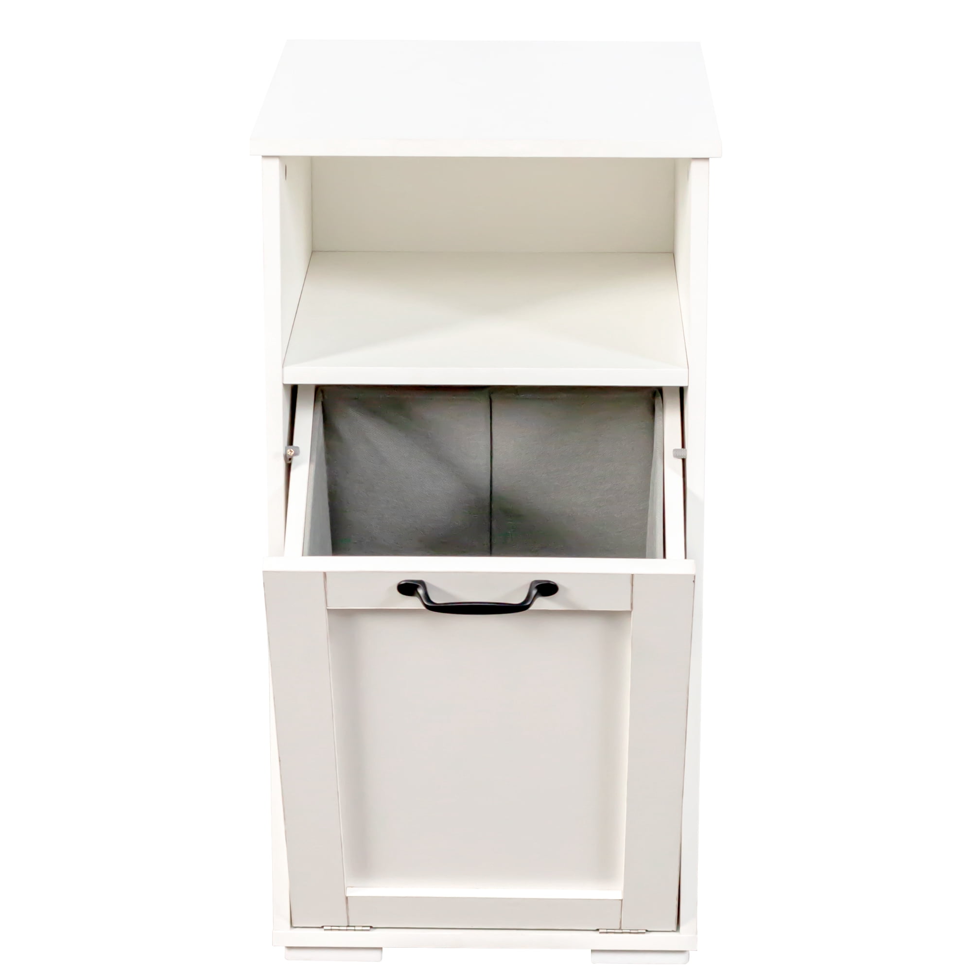 Wooden Laundry Hamper Cabinet with Divided Basket & Open Storage Shelf, Melamine Particle Board Dirty Clothes Organizer for Apartment Dorm Bathroom