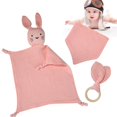thumbnail image 1 of Juego de manta cómoda para bebé, manta de edredón para bebé, babero y anillo mordedor, juego de toallas calmantes para bebé de algodón suave, paño para eructar, regalo de nacimiento para bebés niños, 1 of 7