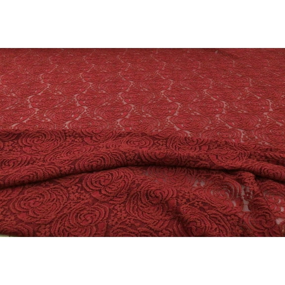 Embroidered Stretch Lace Apparel Fabric Sheer Rose Floral Ruby Red ZZ214