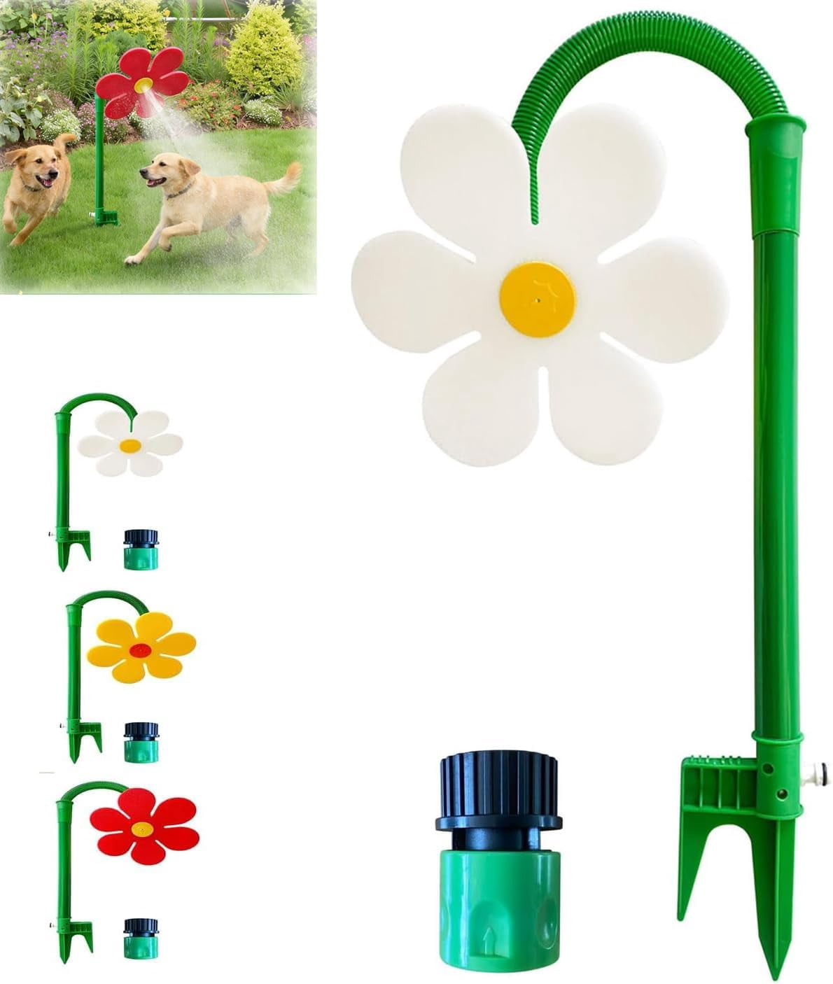 Crazy Daisy Sprinkler Dancing Flower Daisy Water Sprinkler,360 Rotatable Sun Garden Sprinkler Stake with Adapter,Lawn Sprinkler for Yard Watering Dogs  (Yellow)