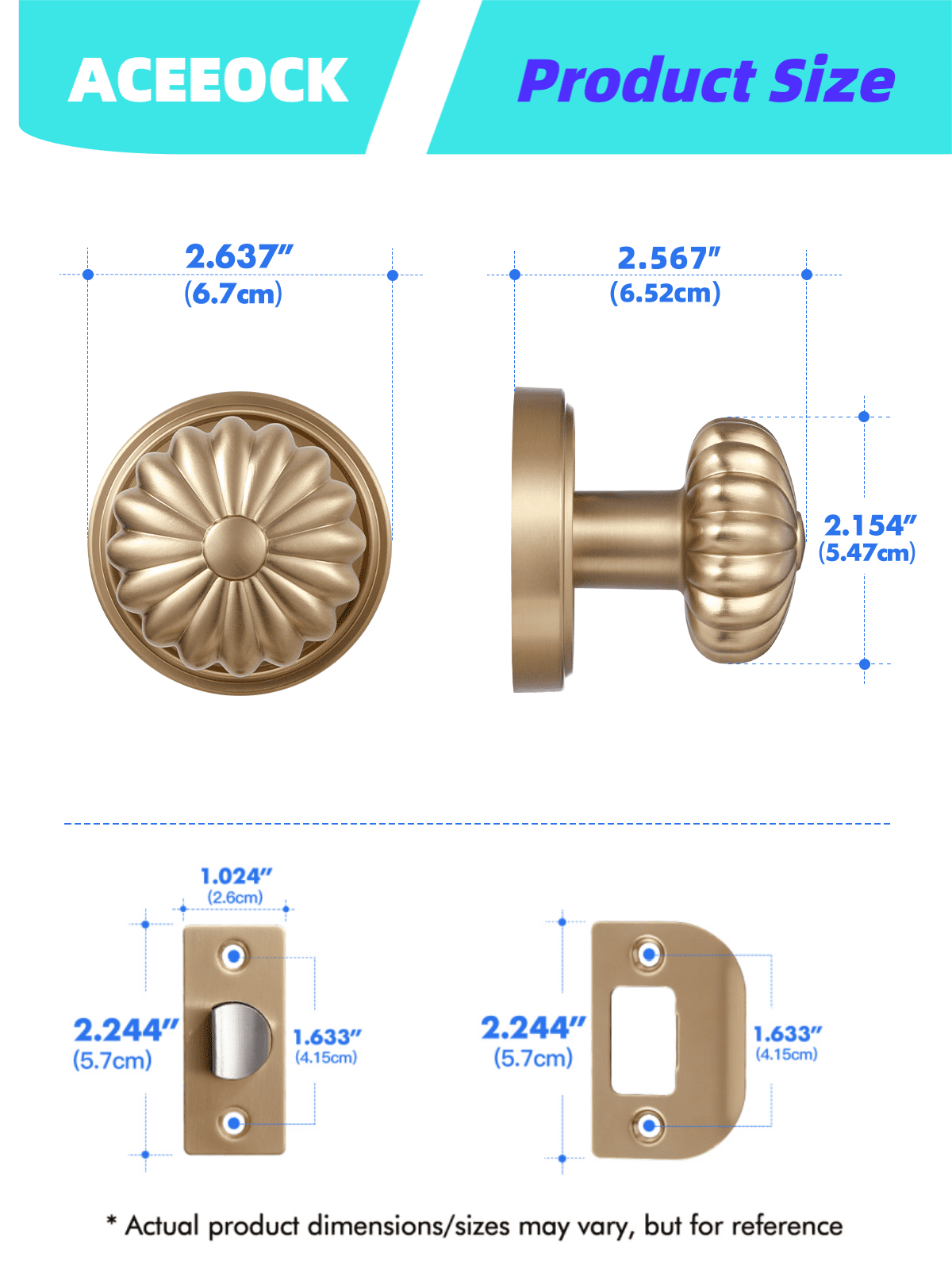 ACEEOCK Champagne Bronze Passage Door Knob, Interior Kitchen Pantry Door Handle Hallway Closet Doorknob, Aluminium Alloy Knob