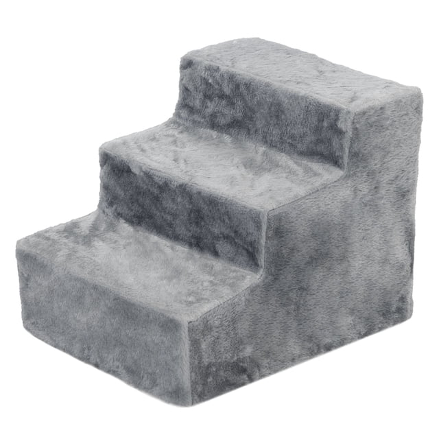 3-Step Dog Ramp for Sofa, Bed, and Couch, with Removable Cover, Light Grey