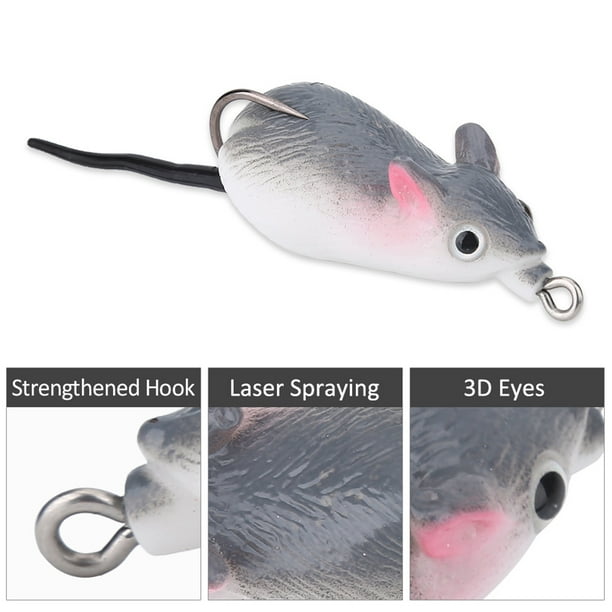 Mouse Shape Rat Fishing Lure Artificial Bait Freshwater Soft Baits for Bass  Snakehead Freshwater Dual Hooks Tackle Accessory Rat Lures[light grey]