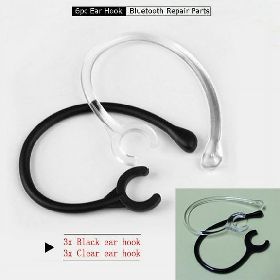 Replacement Ear Hooks for Earpiece, Flexible Earpiece Clamp/Ear Loop Clips for Single-Ear Bluetooth Headset, Compatible with New Bee, Plantronics, and Other Brands-Set of 6 (Black & Clear)