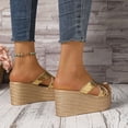 thumbnail image 5 of Rokment Women's Metallic Platform Wedge Dress Slip on Sandals Trendy Casual Leather Open Toe Chunky High Heeled Dressy Summer Shoes for Ladies Gold Size 6.5, 5 of 8