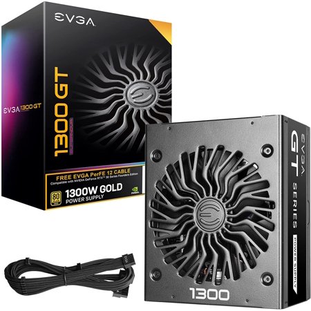 EVGA SuperNOVA 1300 GT + Free PerFE 12 Cable, 80 Plus Gold 1300W, Fully Modular, Eco Mode with FDB Fan, 10 Year Warranty, Includes Power ON Self Tester, Compact 180mm Size, Power Supply 220-GT-1300-XR