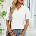 thumbnail image 5 of YueHuiYing Womens Shirts Short Sleeve V Neck Business Casual Collared Work Tops Tunic Tee Basic Solid Summer Tops, 5 of 8