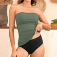 thumbnail image 2 of Two Piece Bandeau Tankini Swimsuits for Women Tummy Control Bathing Suits Strapless Swimwear Swim Top with Bikini Bottom Army Green S Clearance, 2 of 6