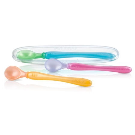 Nuby 3-Pack Easy Go Spoons and Travel Case, Colors May Vary