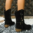 thumbnail image 3 of Suede Riding Boots for Women Round Toe Pull on Wide Calf Cowboy Boots Stacked Heel Mid Calf Booties, 3 of 7