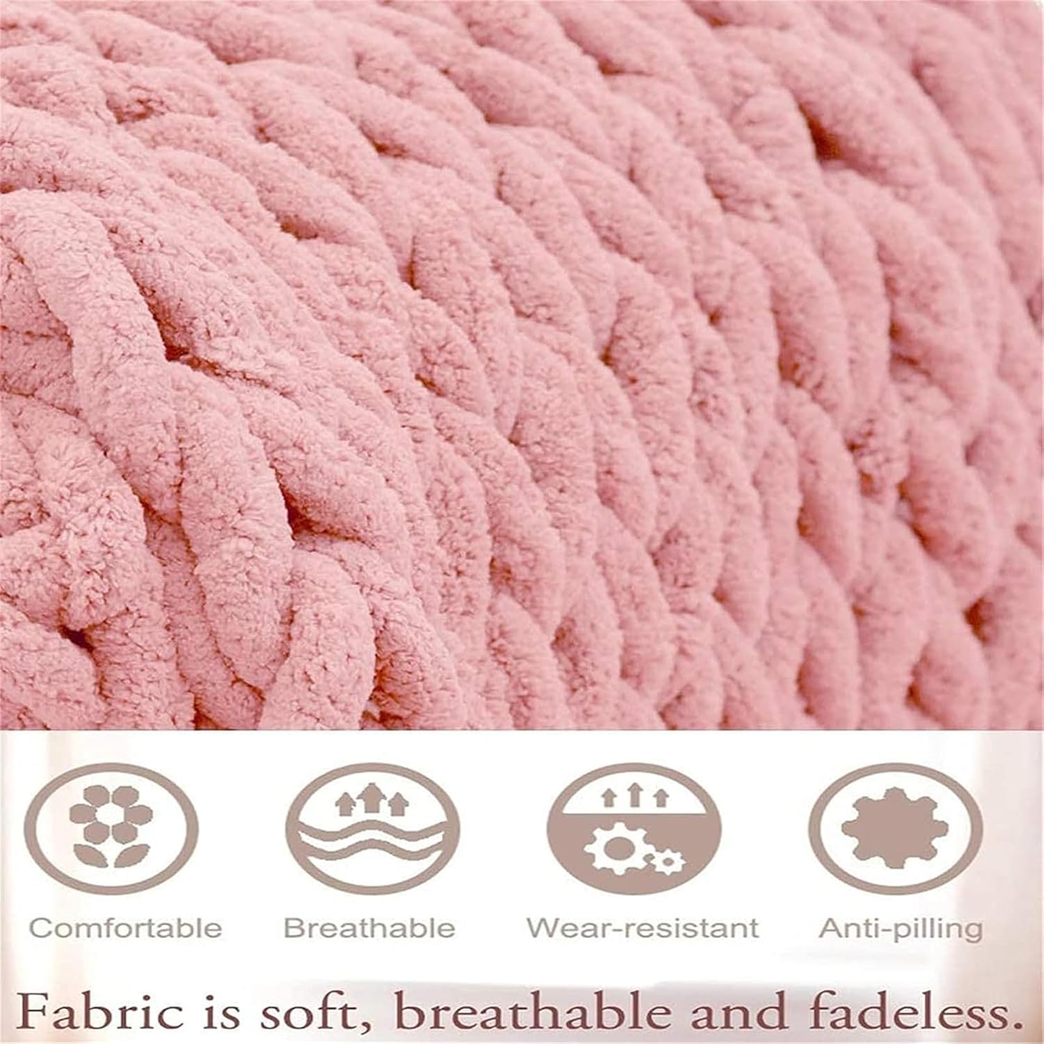 Chunky Knit Blanket Throw Hand Knit Chenille Throw Blanket for Sofa & Home Decor, Soft and Cozy Knitted Throw Blankets