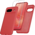 thumbnail image 1 of KOMI for Google Pixel 8a Case, Silicone Phone Case with 1 Screen Protector, Soft Anti-Scratch Microfiber Lining, Full Body Shockproof Slim Cover Support Wireless Charging, Orange, 1 of 5