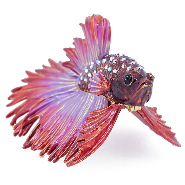 betta fish trinket box Red Purple Crowntail Betta Fish Trinket Box With Swarovski Crystal