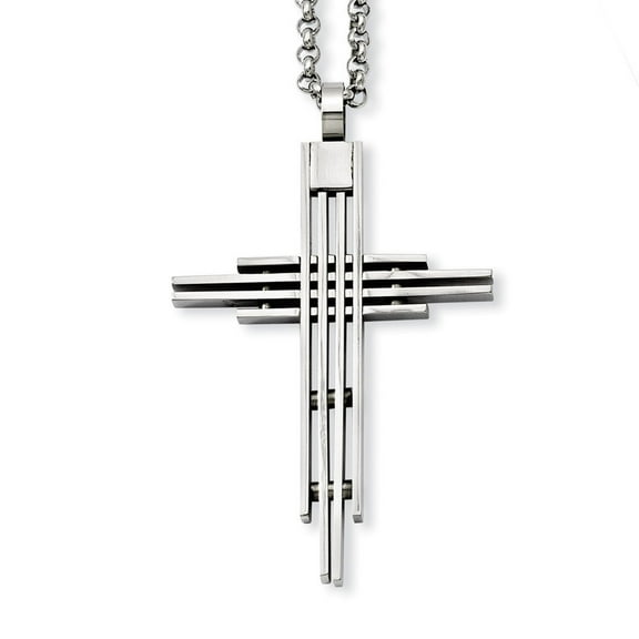 Stainless Steel Brushed Cross Pendant 24inch Necklace - 24 Inch - Measures 50mm Wide