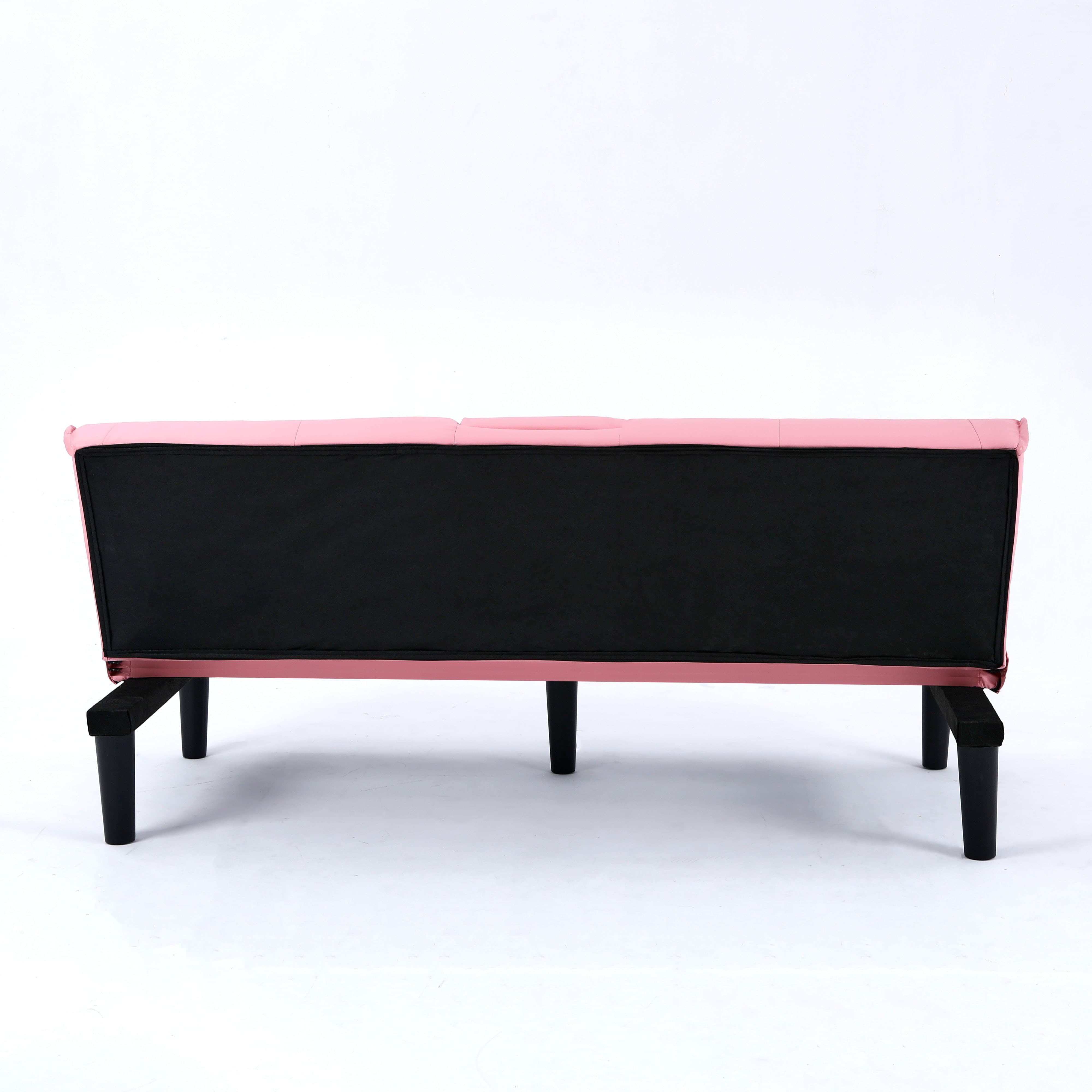 MAYEERTY 67" Convertible Sofa Bed PVC Loveseat Sofa with Cup Holder for Apartment, Living Room, Small Space, Pink