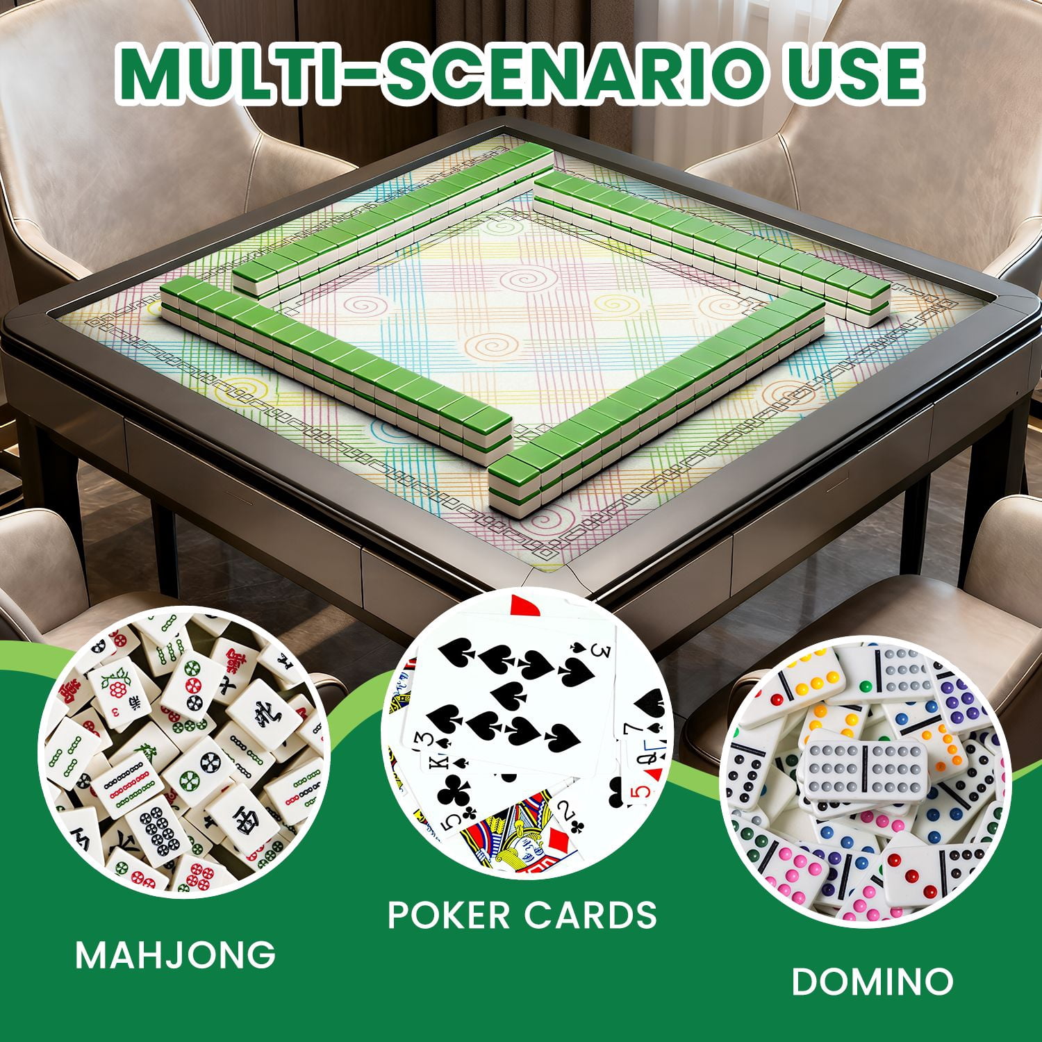 Mahjong Mat 31.5" x 31.5" Colorful Swirling Spiral Grid Pastel Shades Non-Slip Noise Reduction American Mahjong Tiles Table Cover for Dominoes Poker Card Board Games Gift
