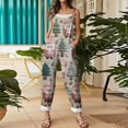 thumbnail image 5 of Women's Vintage Cotton Linen Overalls with Christmas Print - Casual Loose Jumpsuit with Shoulder Straps & Pockets, Light Pink, Size XXL, 5 of 6