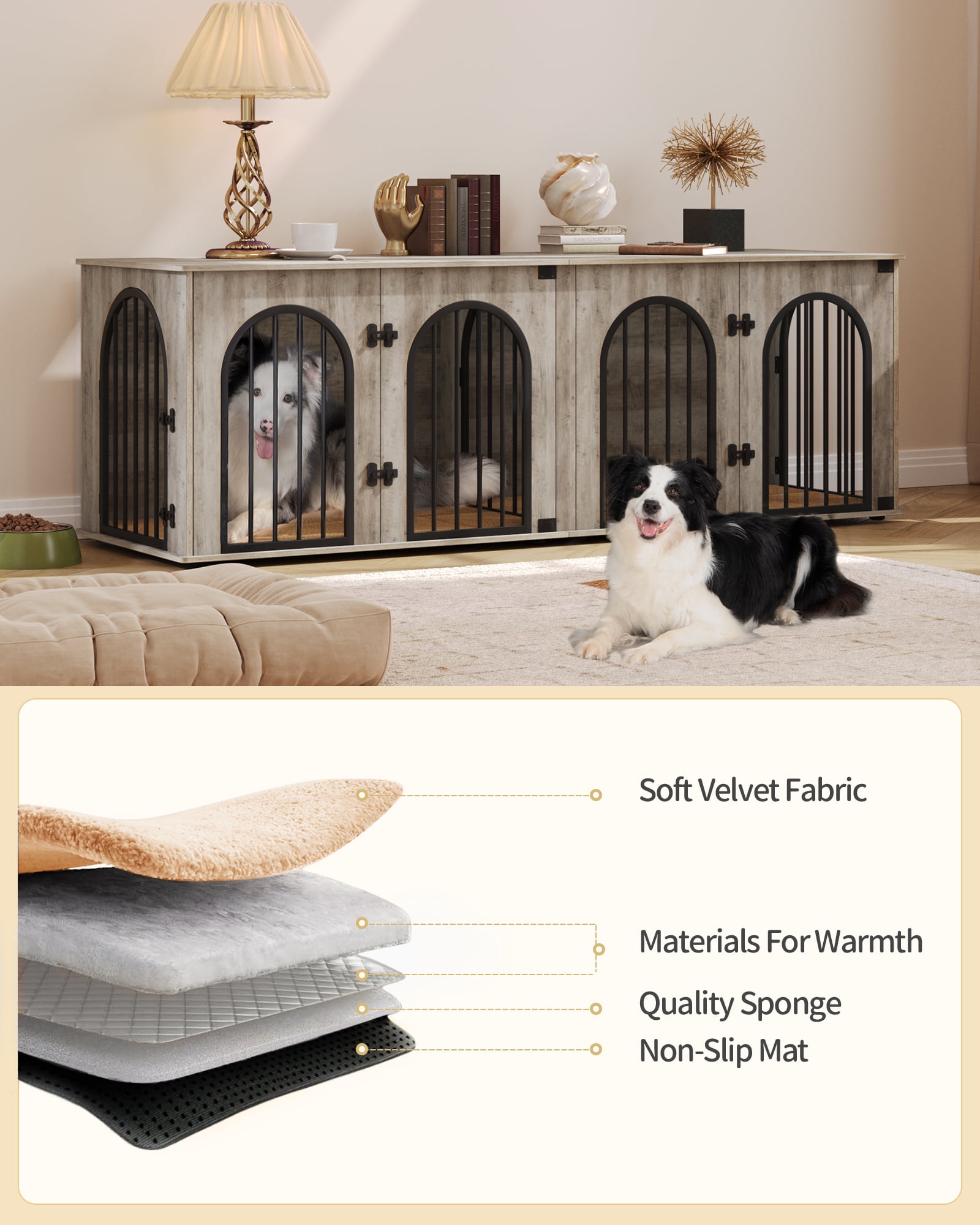 Dog Crate Furniture, 71" Heavy Duty Dog Kennels with Divider, Pads, Side Table, TV Cabinet