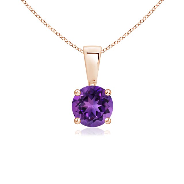 Angara Collier en Améthyste Naturelle - Pendentif Solitaire Rond en Or Rose 14K avec Broches pour Femmes