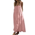 thumbnail image 2 of Backless Cami Dresses for Women - Sleeveless Spaghetti Strap Maxi Lounge Dress with Back Tie Pink L, 2 of 5