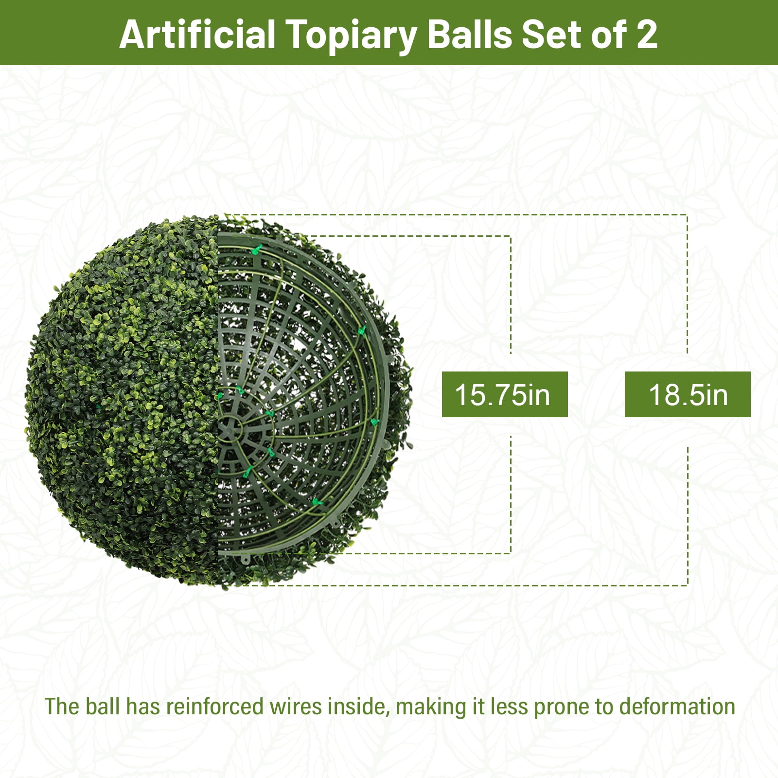 Artificial Topiary Balls, 18.5 Inch Faux Boxwood Decorative Green Spheres for Garden Front Porch Yard Patio, Green