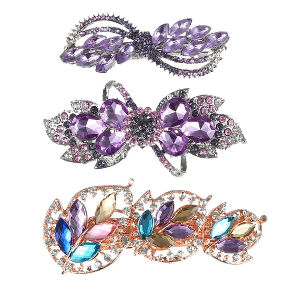 Unique Bargains Colorful Floral Rhinestone Hair Barrettes, 3 Pcs Butterfly Hair Accessories for Women