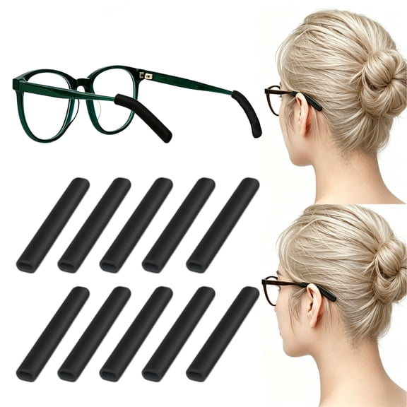 5 Pairs Black Eye Glasses Ear Cushion for Glasses - Silicone Anti-Slip Elastic Comfort Temple Sleeves - GIXUSIL Eyewear Retainer Tip, Grip Ear Pads for Reading Eyeglasses