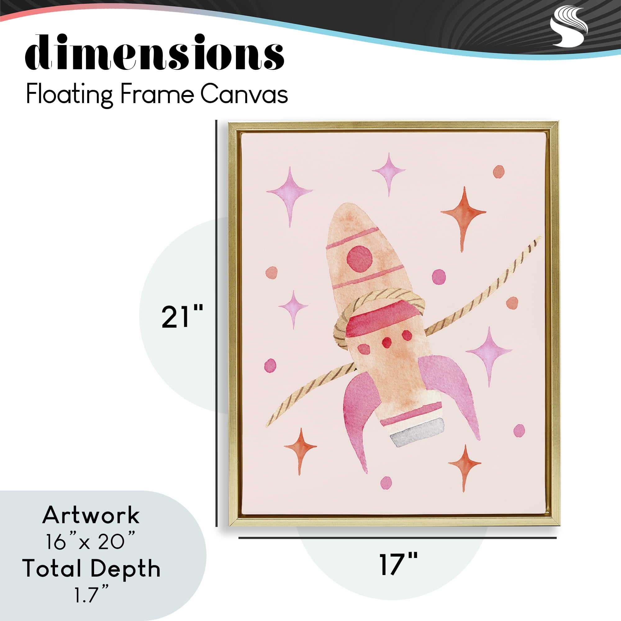 Lasso Rocket Ship Gold Framed Floater Canvas Wall Art, design by Nina Jacobs