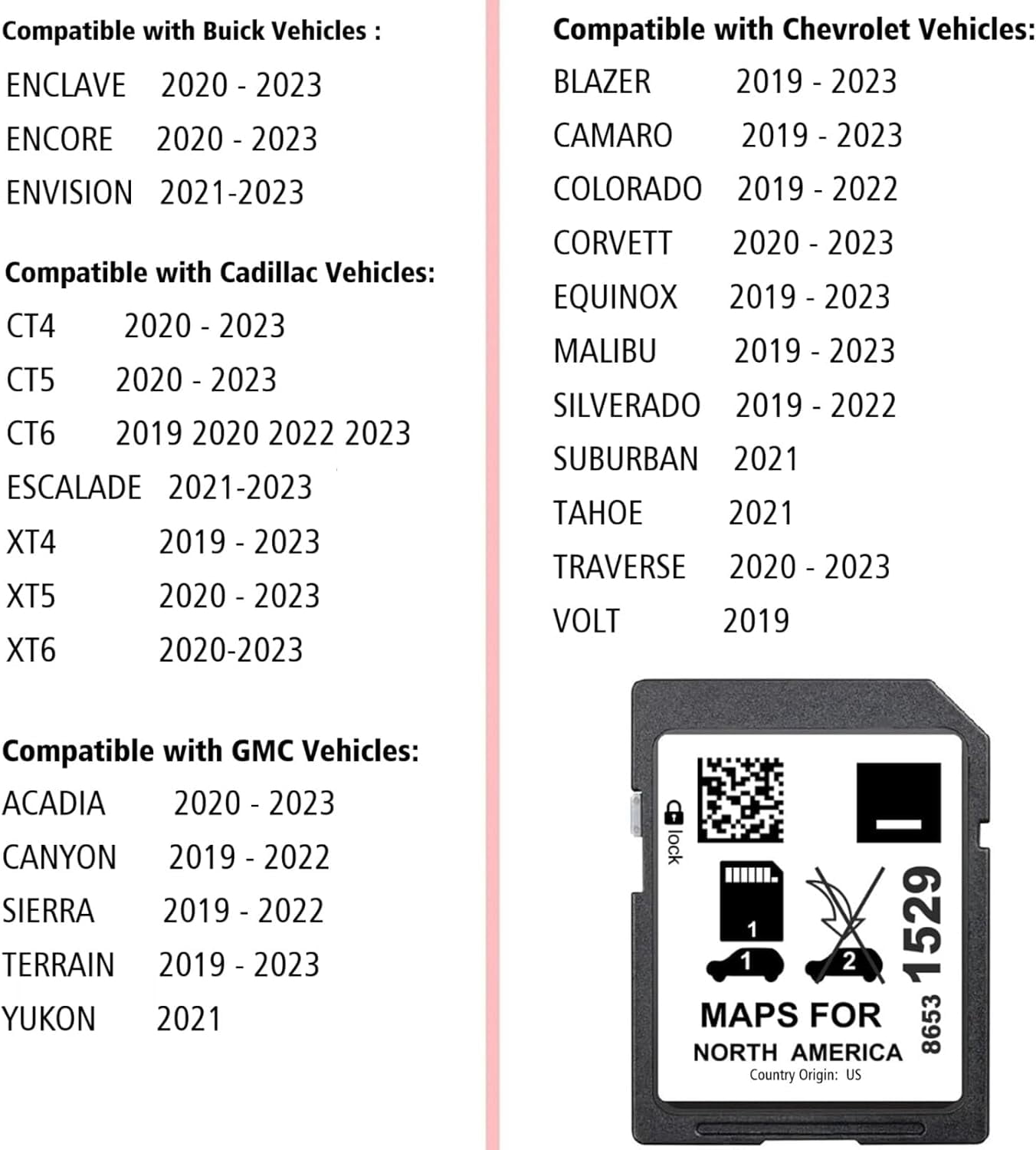 2024 Navigation SD Card Map Update Accessories 8653 1529 Compatible with GM Chevrolet, Cadillac, and Buick. Includes Maps for The USA, Canada, and Mexico