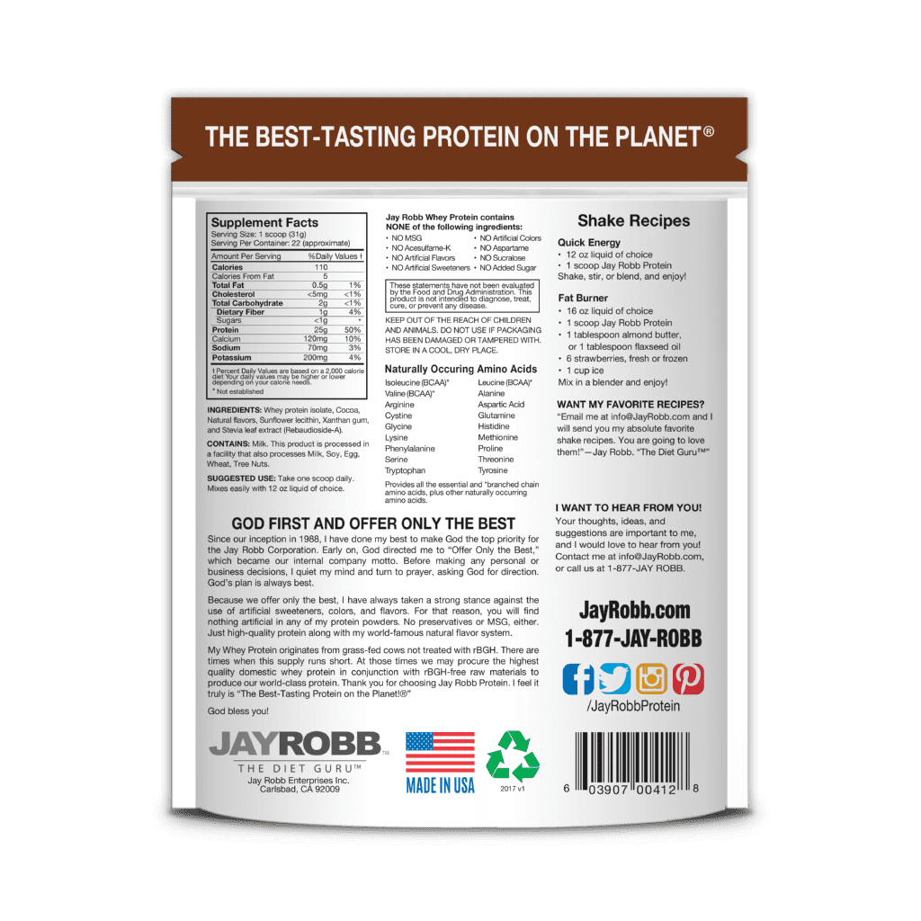 Jay Robb - Whey Protein Isolate Powder Chocolate - 1.5 lbs.
