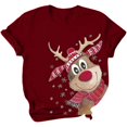 thumbnail image 5 of Camiseta holgada de manga corta con cuello redondo y estampado navideño informal a la moda para mujer Pompotops hfajkhk124499, 5 of 5
