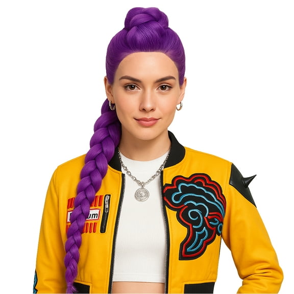 KPop Anime Hunter Purple Bun Ponytail Womens Wig