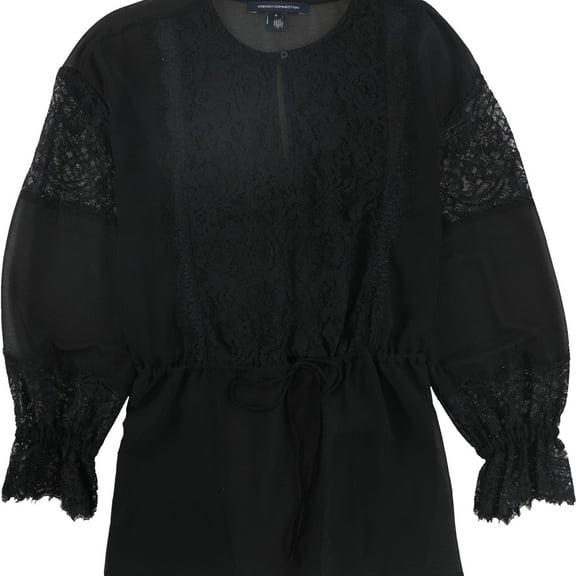 French Connection Womens Lace Peplum Blouse, Black, Medium