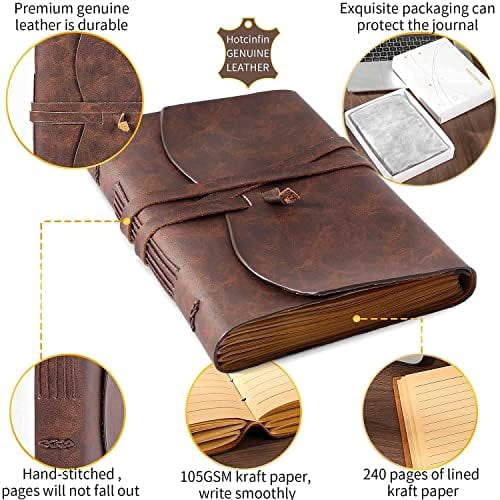 Leather Bound Journal for Men/Women, Rustic Vintage Handmade Large Writing Notebook with 240 Kraft Lined Pages(5x7 inches), Business/Travel Daily Notepad Sketchbook Gift - Brown